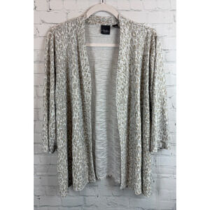 CHICO'S TRAVELERS white gold animal knit open front cardigan sweater 3 (XL)